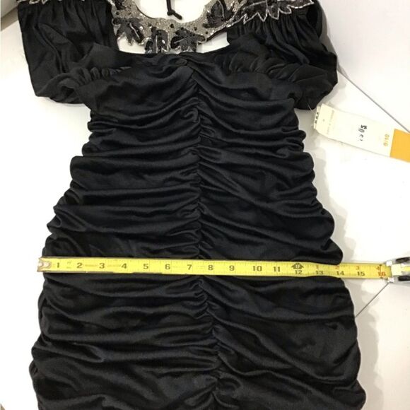 Dave & Johnny Black Dress Vintage 80s Ruched Bodycon Sequin Midi New Size 9/10 - Picture 15 of 16